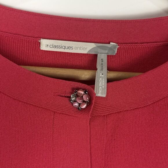 Classiques Entier Red Flower Jeweled Button Cardigan Petite Small Feminine Chic - Picture 4 of 9